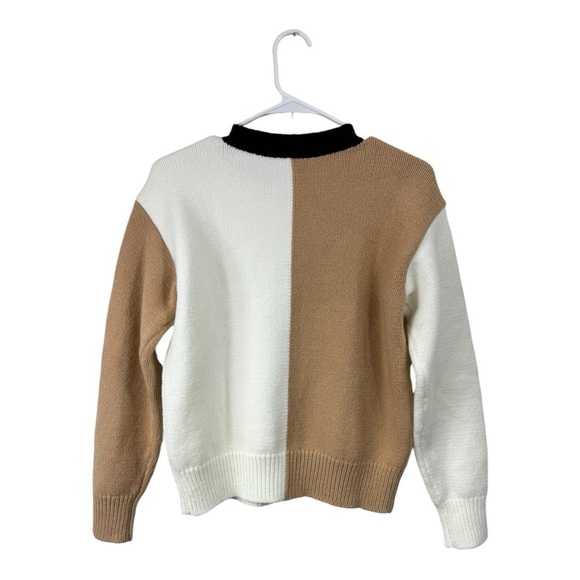 NWT Ann Taylor Size XXS Colorblock Thick Chunky Sweater White Tan Black - Picture 2 of 3